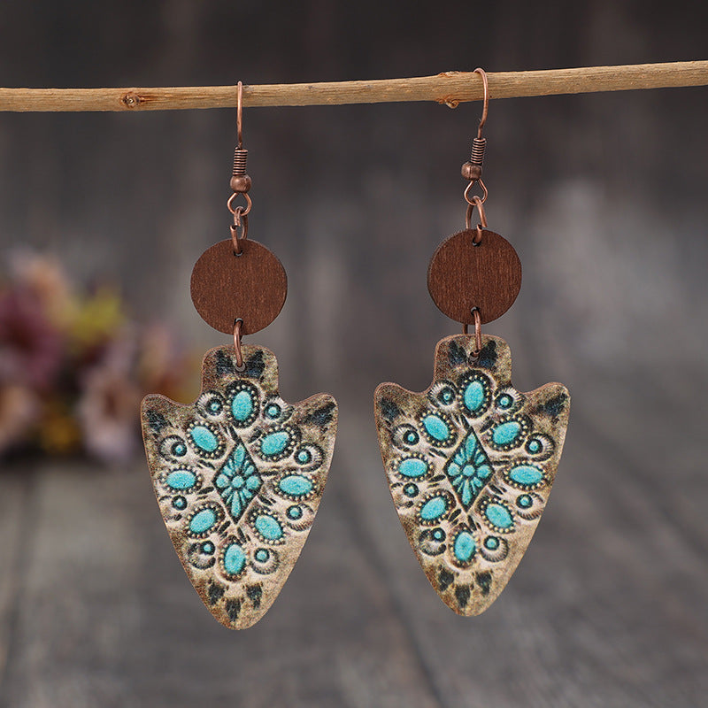 Vintage Leather Arrow Earrings Turquoise-inlaid Ear Ornaments