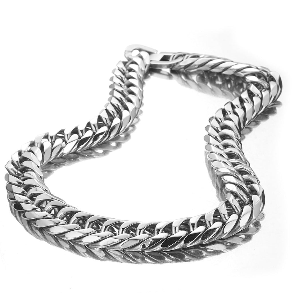 Extra-wide Mens Silver Stainless Steel Titanium Double-clasp Jewelry Buckle Necklace And Bracelet