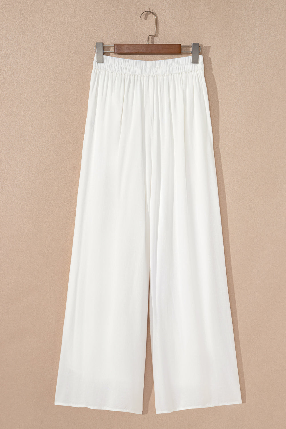 White Pleated Wide Leg Drawstring Pants Casual Flowy Trousers - Image 5