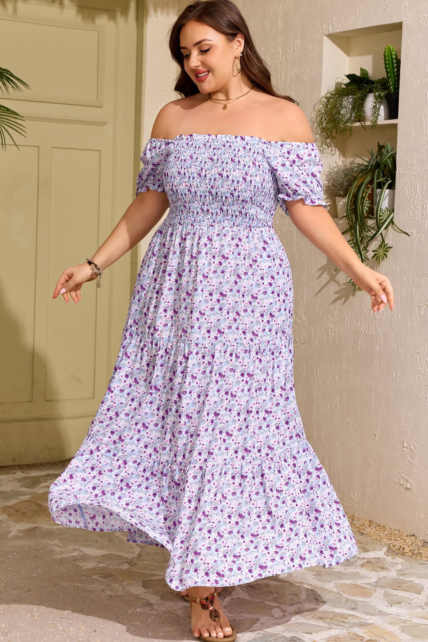 Kelsey Square Smocked Maxi Dress with Puff Sleeves and Floral Print