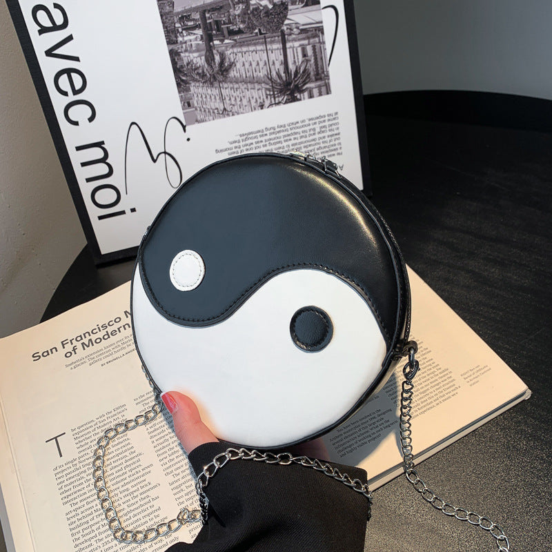 Black and White Yin Yang Round Crossbody Messenger Bag - Image 2