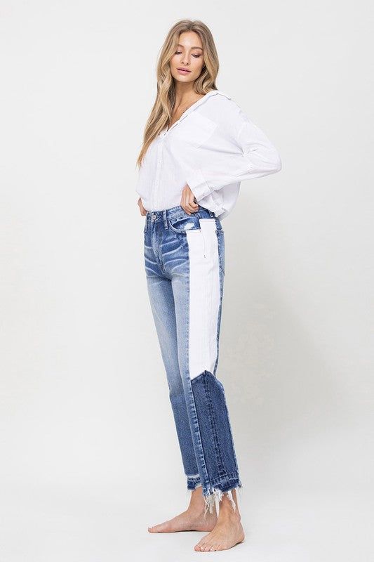 Super High Rise Straight Jeans with Side Blocking Panel