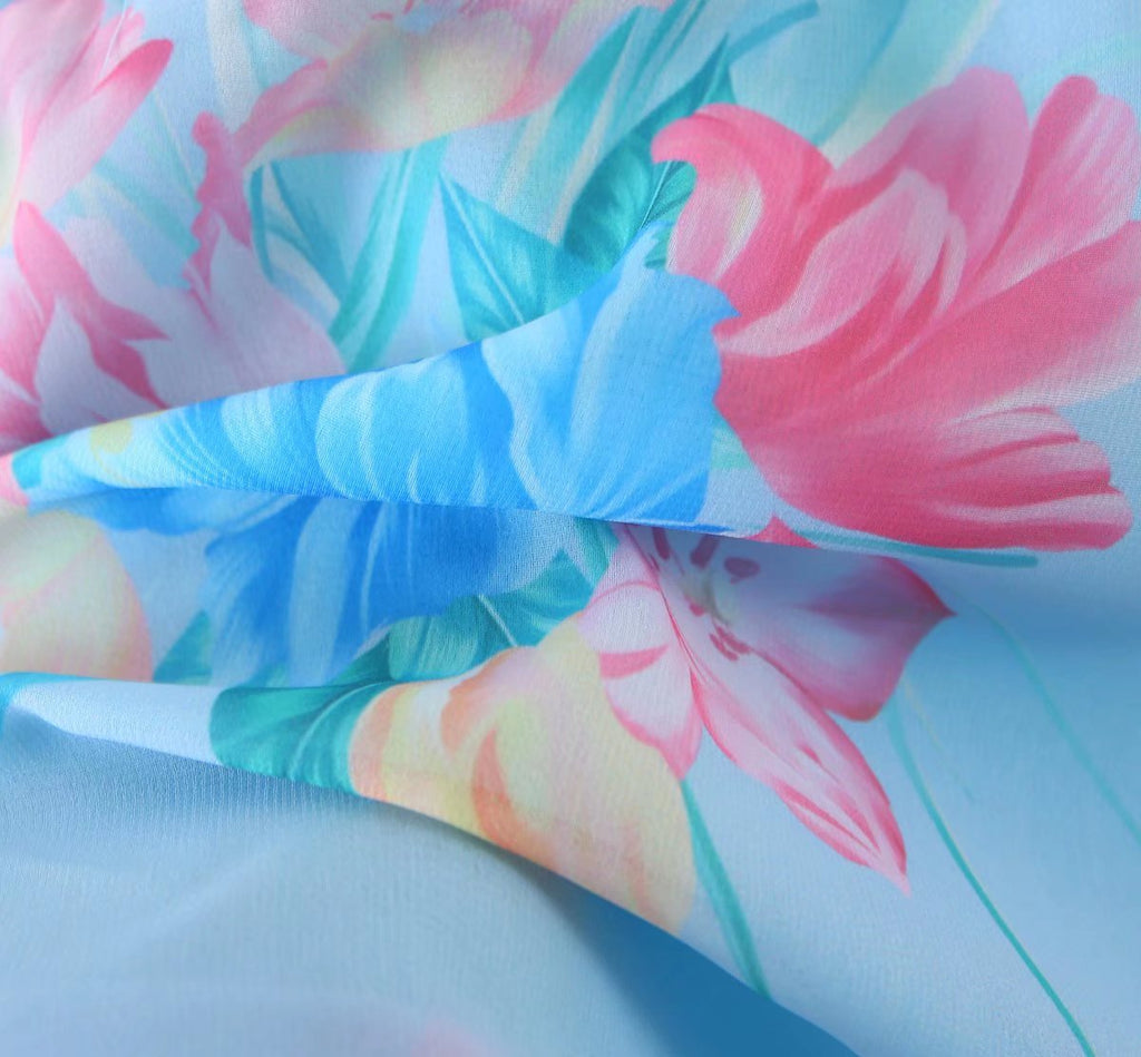 Wooden Ear Floral Print Pleated Ruffled Spaghetti Straps Dress Short Summer Women Clothing