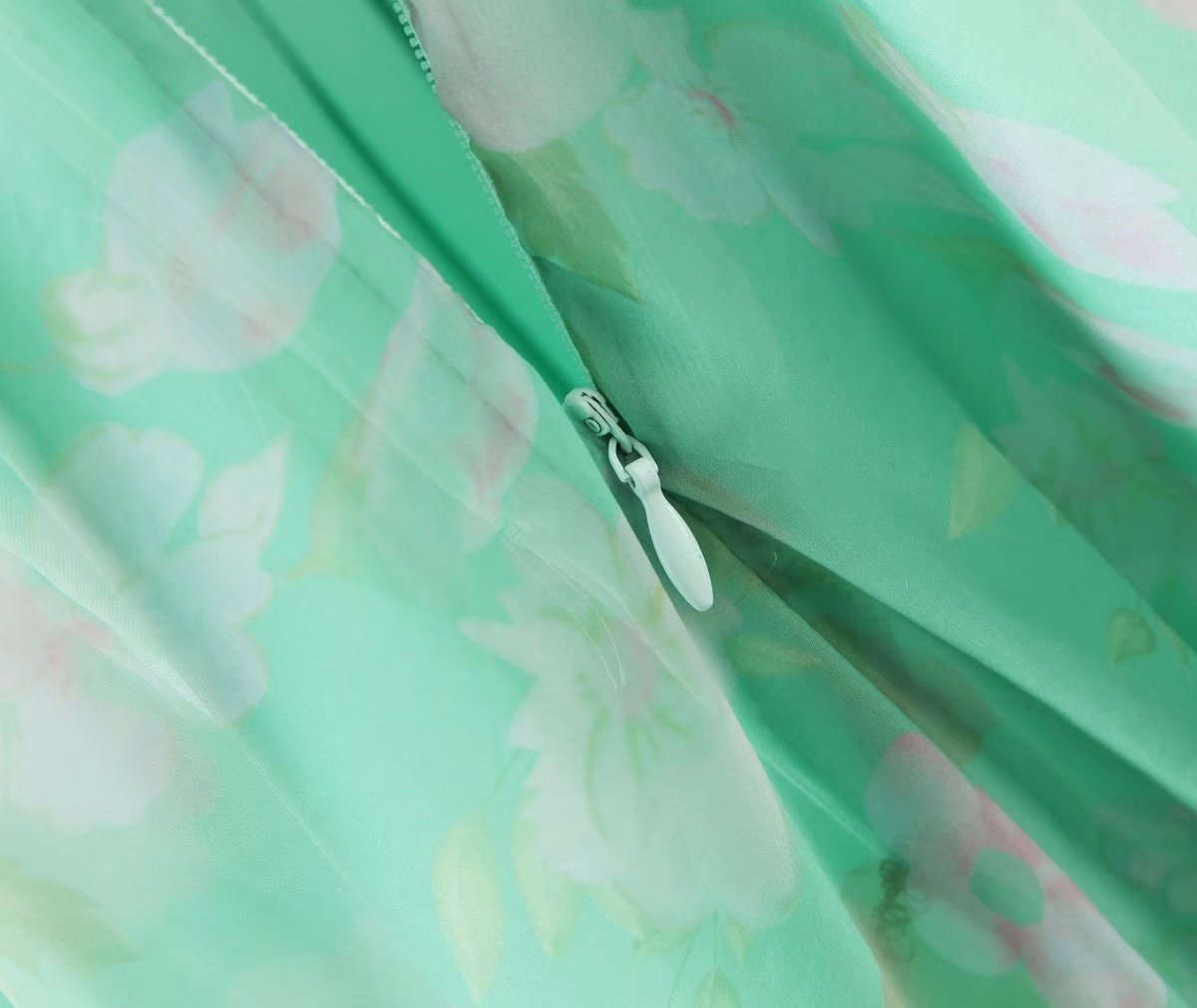 Organza Floral Print Dress Puff Sleeve Tight Waist Princess Dress Spring Summer Fresh Girl Maxi Dress Sheer