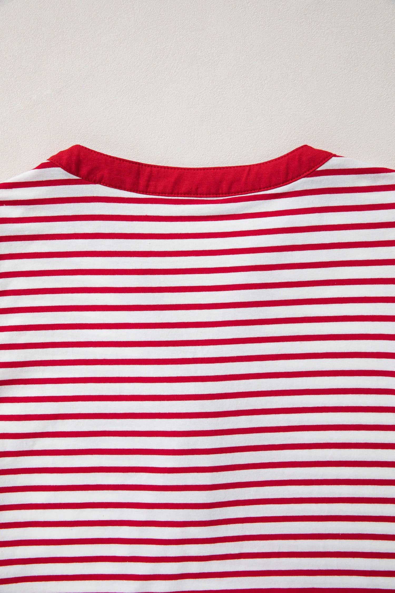 Wrenley Striped 3/4 Sleeve Patchwork Top with Split Neck