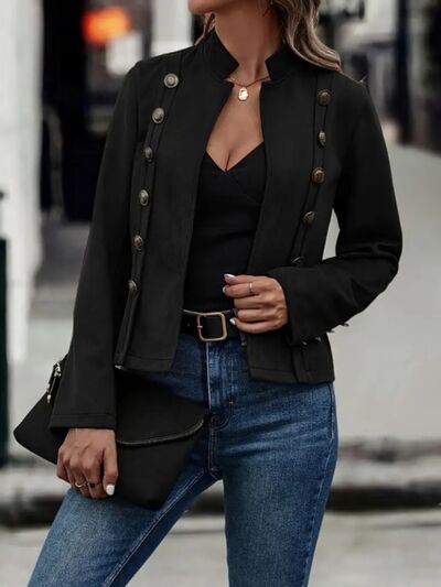 Military Inspired Open Front Long Sleeve Jacket for Women