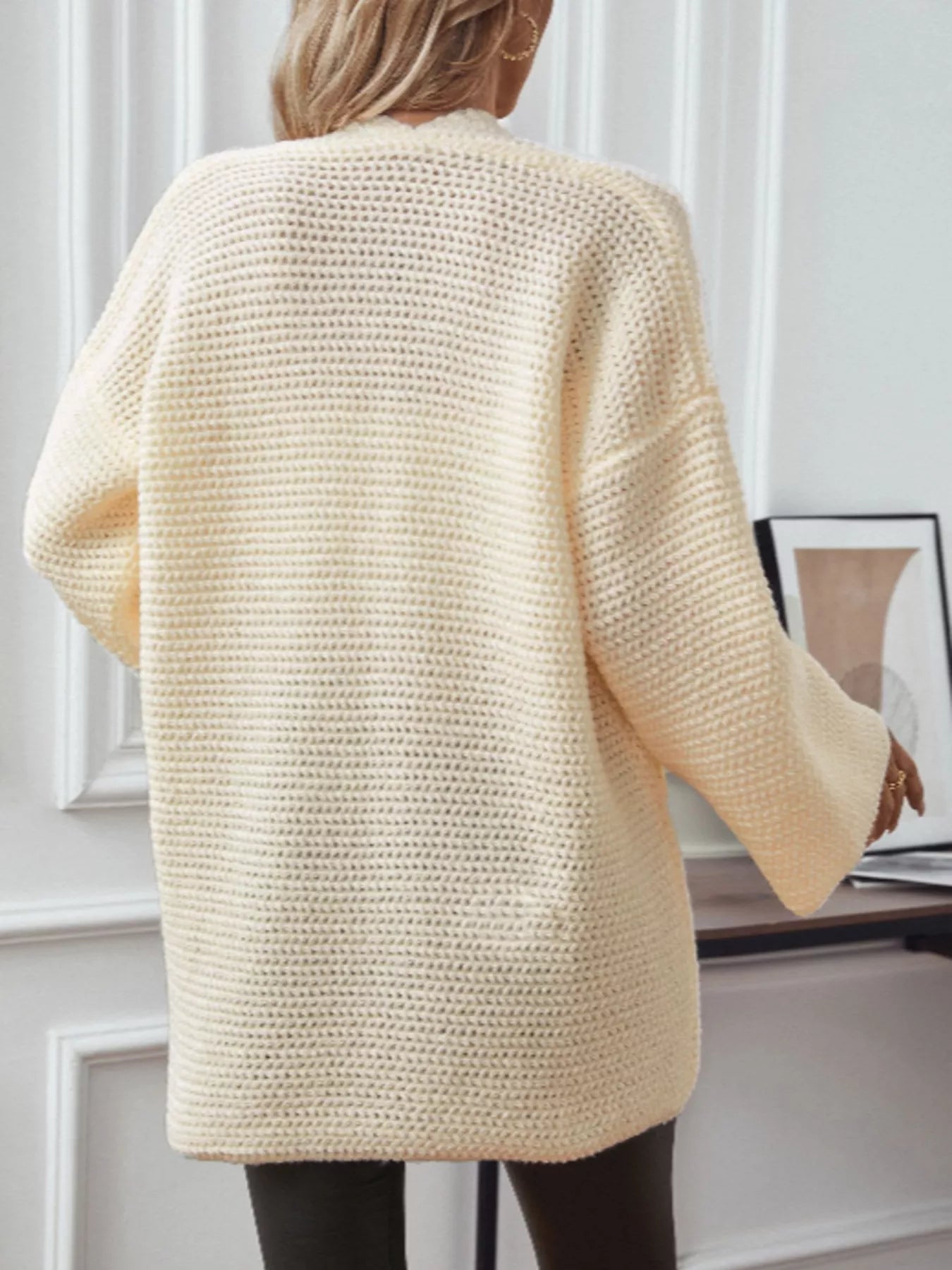 Cozy Knit Open Front Cardigan | Cream Oversized V-Neck