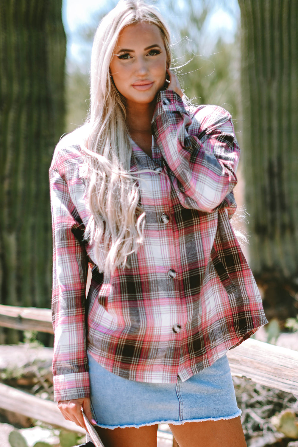 Plaid Flap Pocket Button-Up Shacket | Oversized Cotton Blend