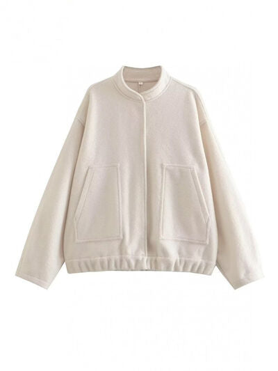 Casual Drop Shoulder Snap Down Jacket with Pockets