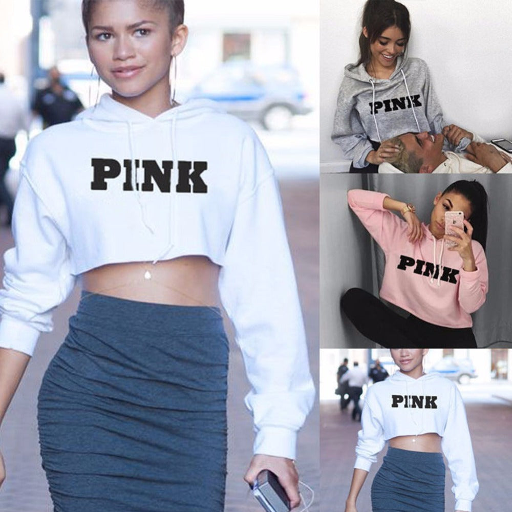 Pink Cropped Oversized Hoodie for Women Street Style - Image 4