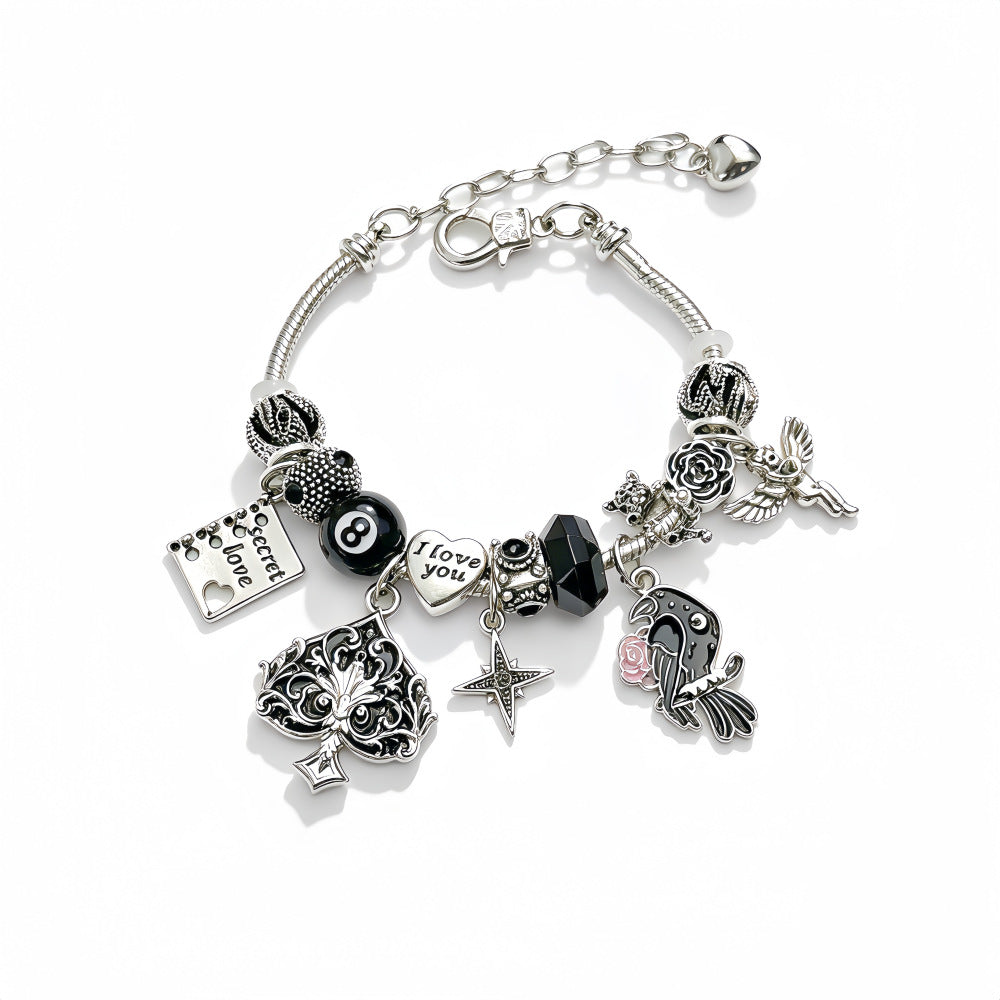 Black Spade Raven Beaded Bracelet