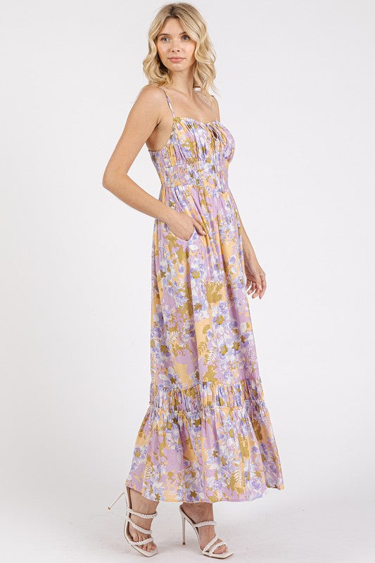 Floral Smocked Back Ruffled Hem Maxi Cami Dress