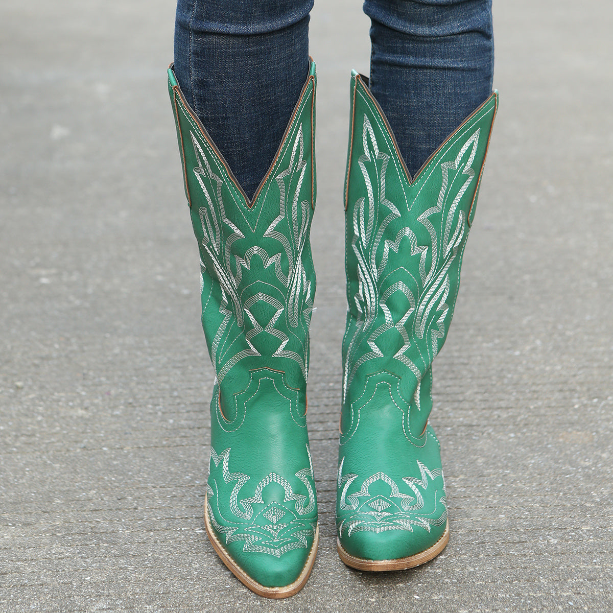 Women's Mid Calf Red Western Cowgirl Boots with White Embroidery - Image 13
