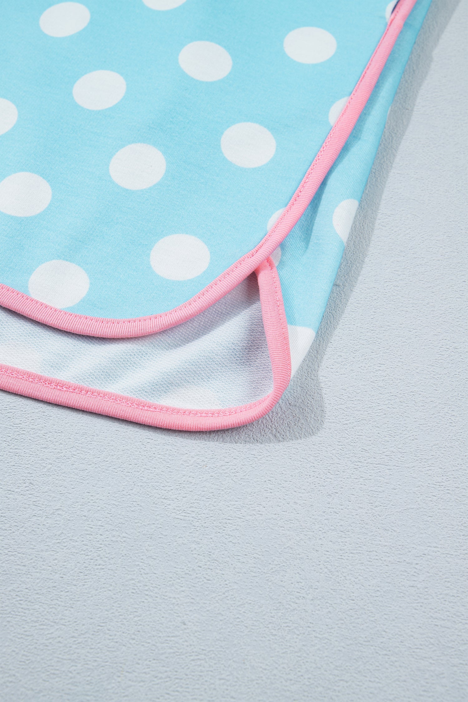 Polka Dot Short Sleeve Lounge Set with Pink Trim in Light Blue