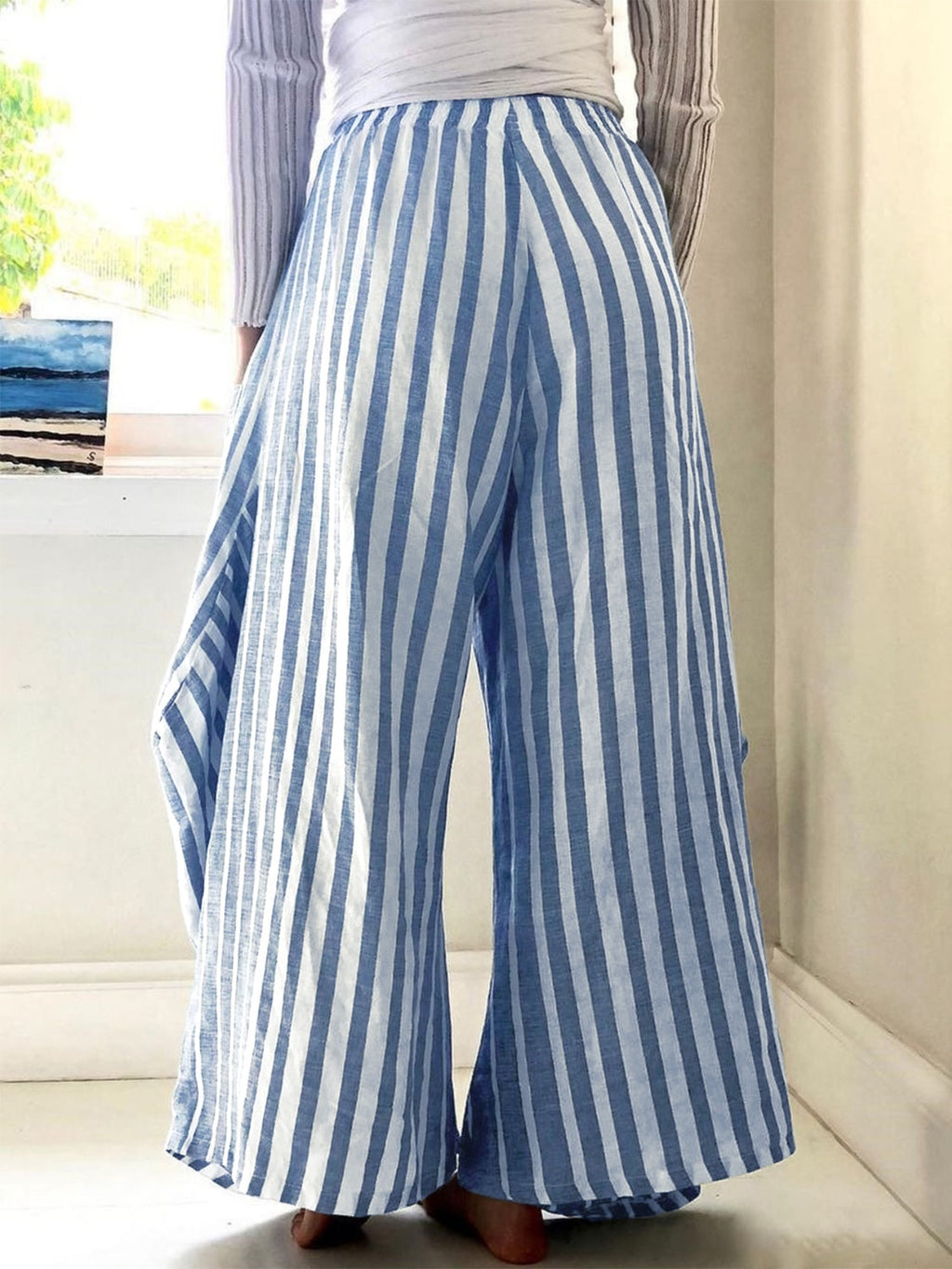 Striped Elastic Waist Wide Leg Pants | High Rise Bohemian