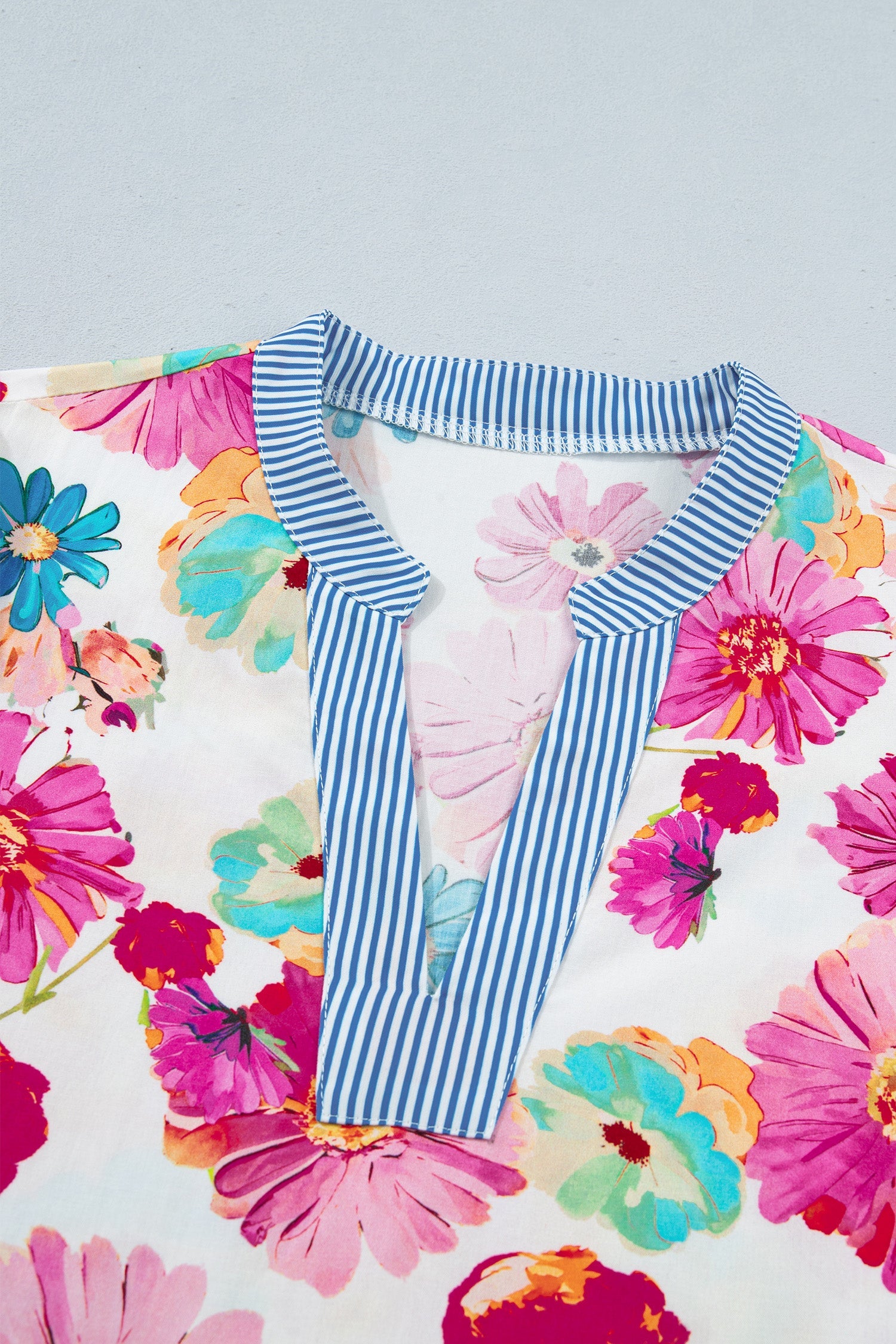Alma Floral Blouse with Striped Trim and Puff Sleeves