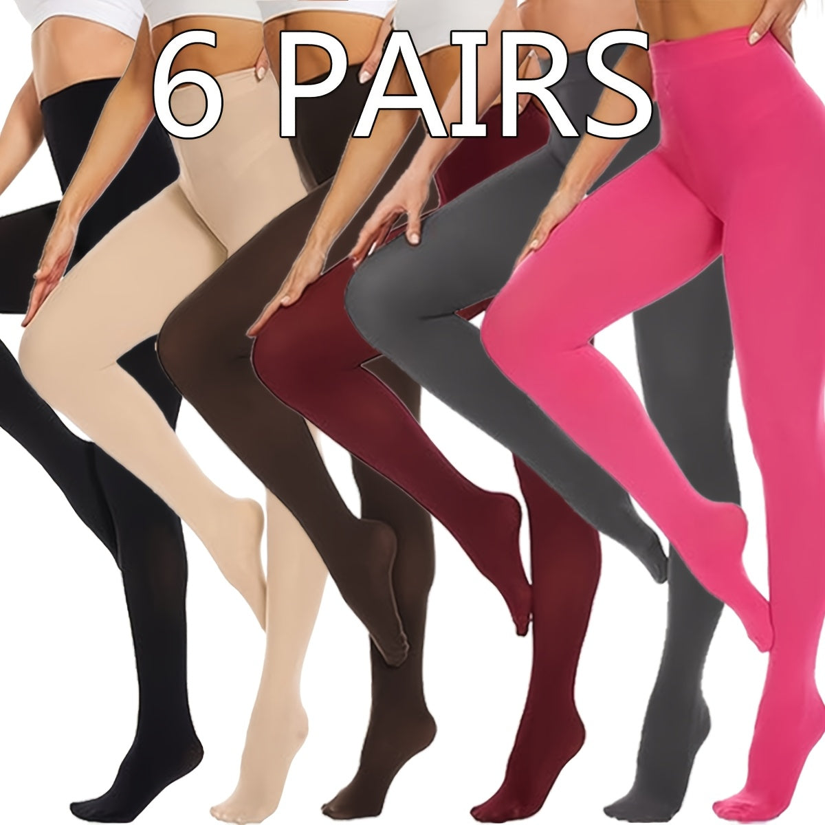 6 Pairs Ultra Stretch Opaque 80D High Waist Tights