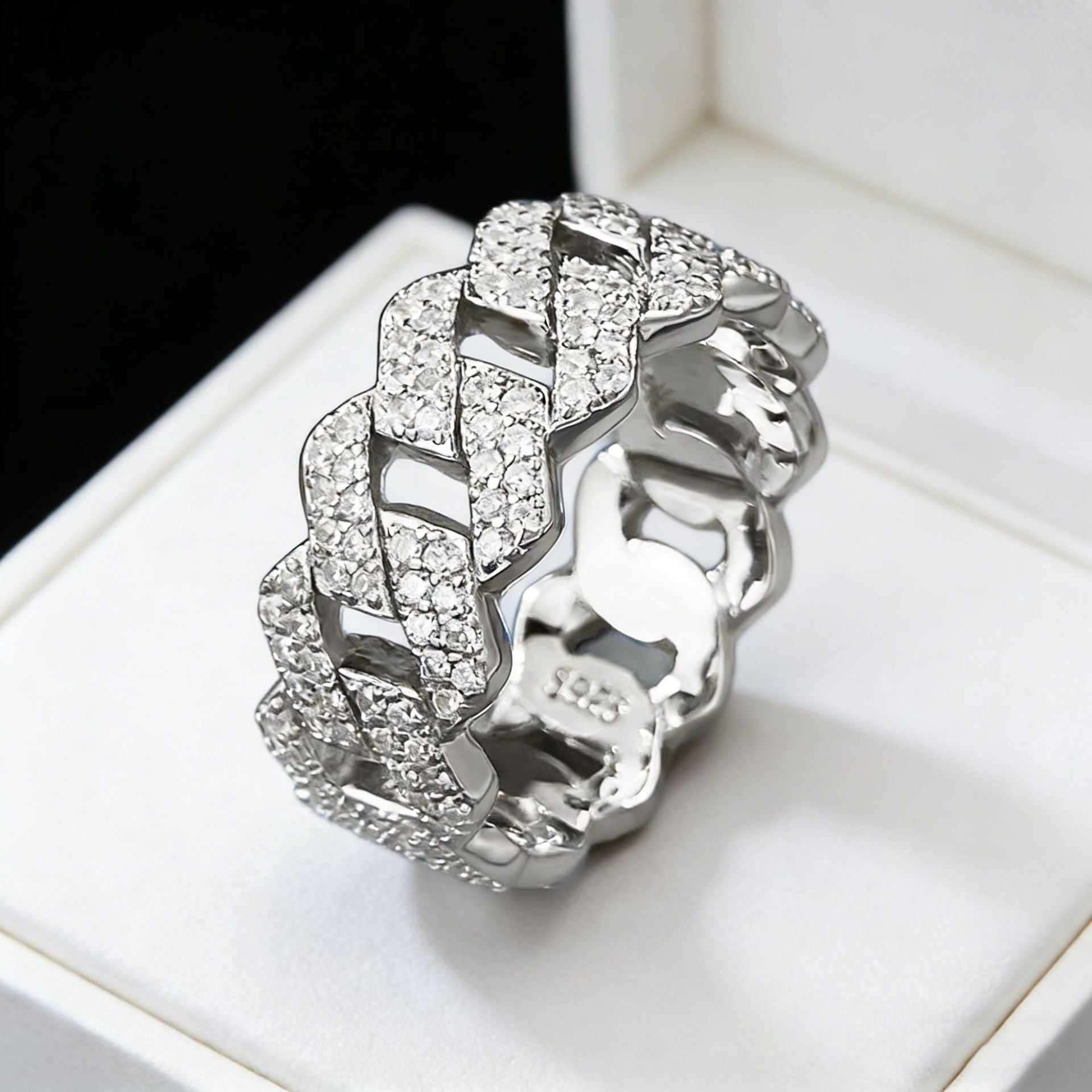 S925 Silver Ring Clasp With Cubic Zirconia Quadrilateral Shape