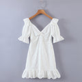 Early Spring Full Lace Short Sleeve Ruffled Sexy Women Dress