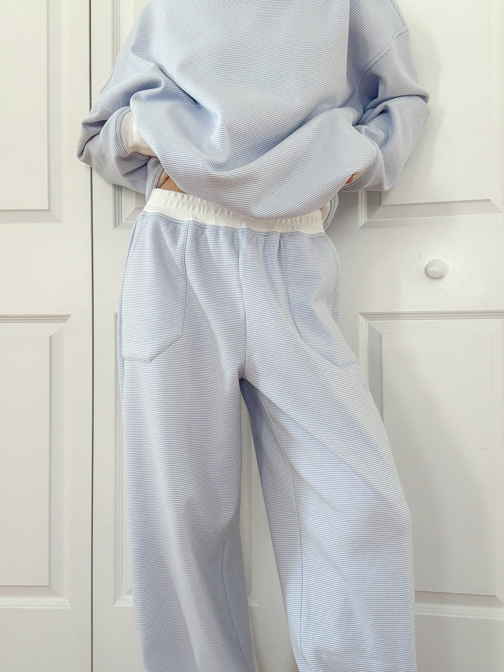 Blue and White Mini Striped Unisex Sweatpants Lounge Bottoms