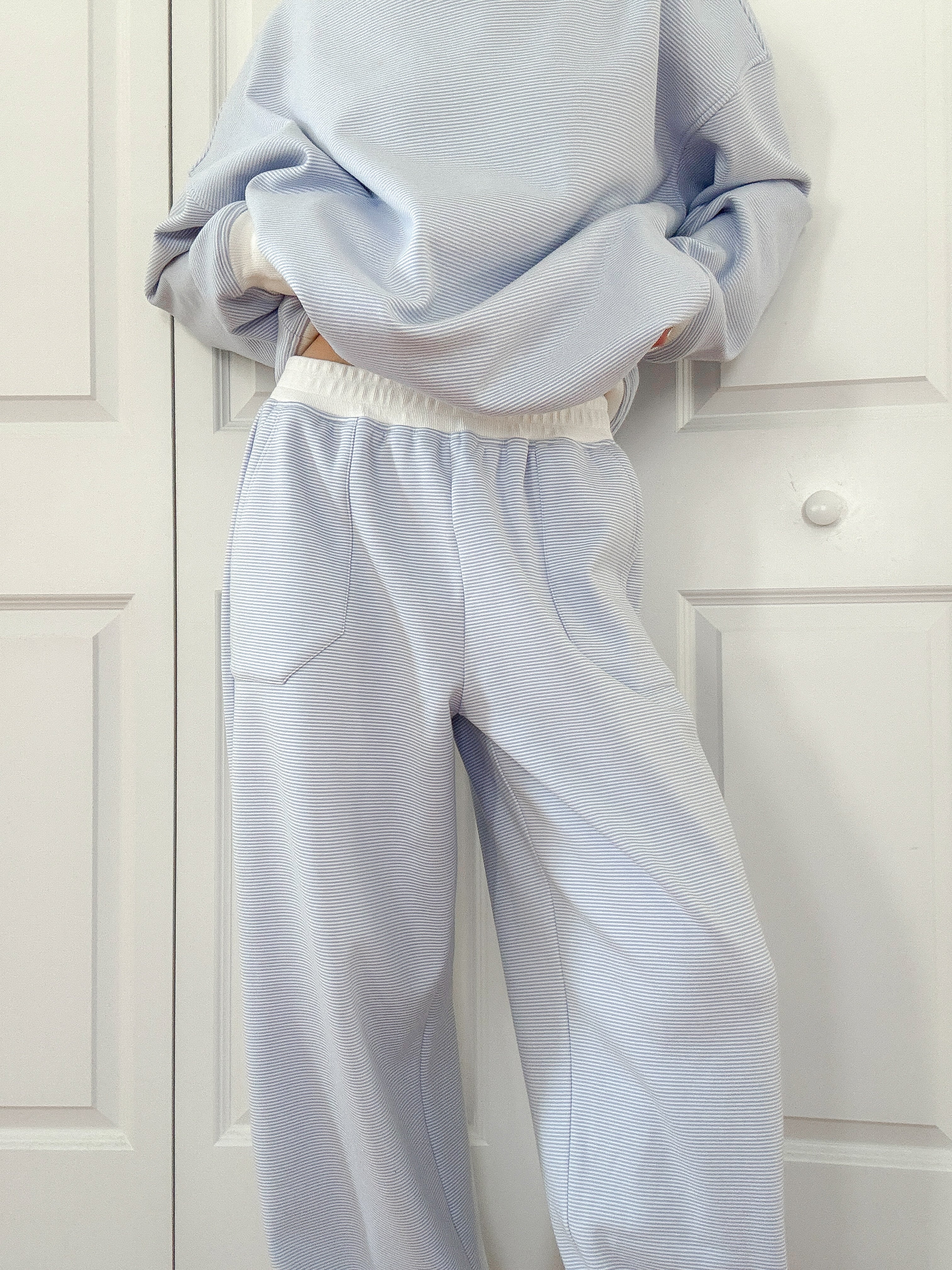 Blue and White Mini Striped Unisex Sweatpants Lounge Bottoms