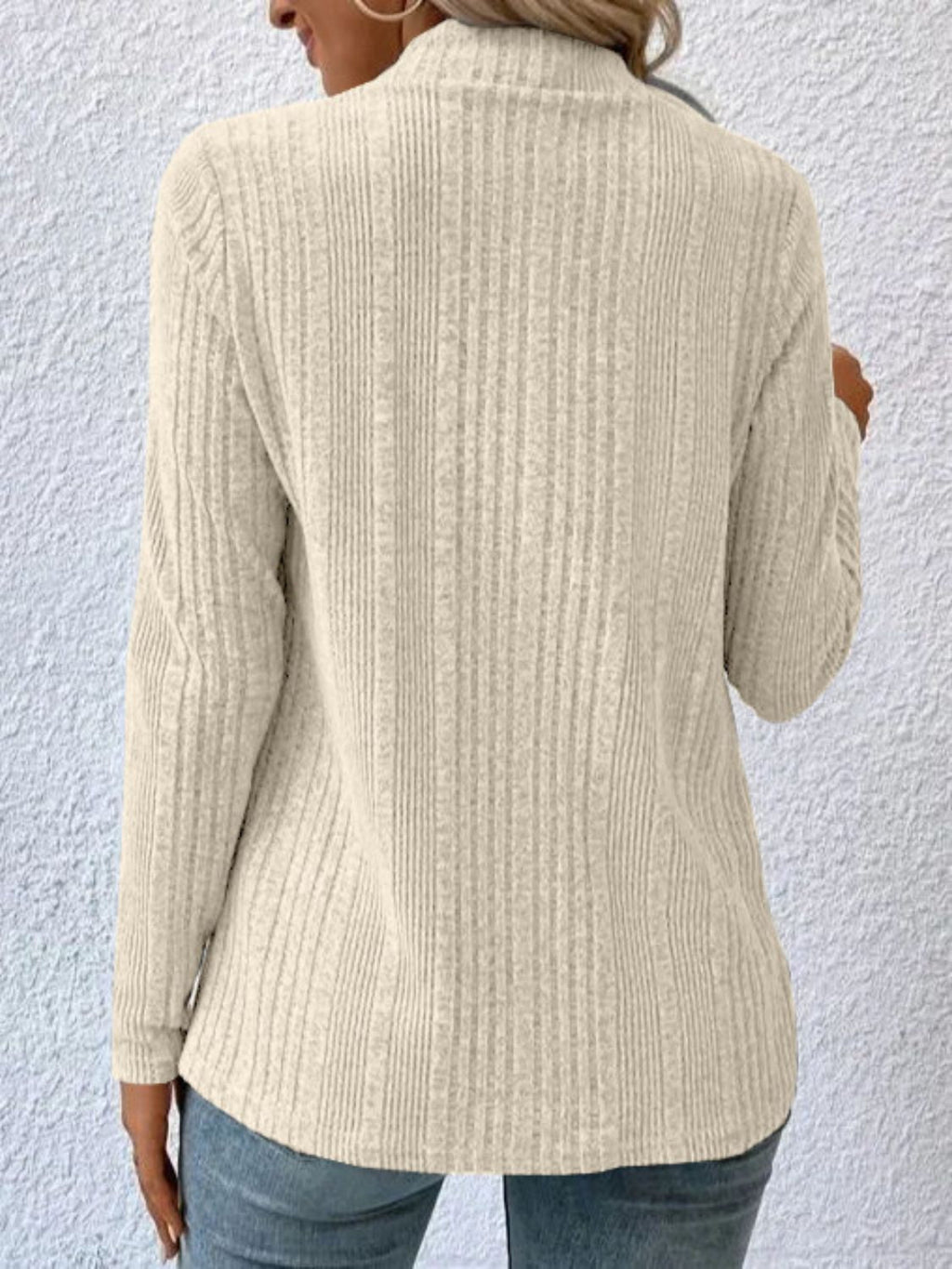 Open Front Ribbed Long Sleeve Cardigan in Heather Grey - Image 6