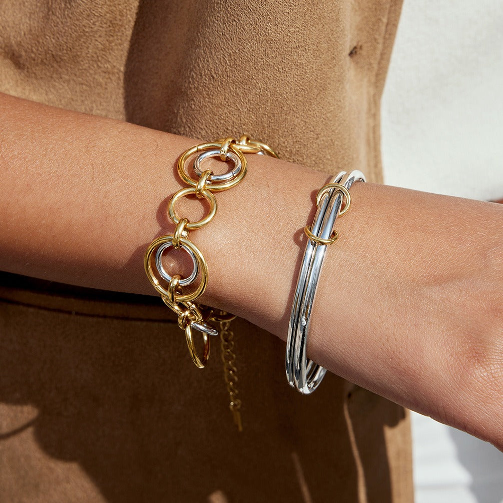 18K Gold and S925 Silver Multi-Layer Mixed Metal Bracelet