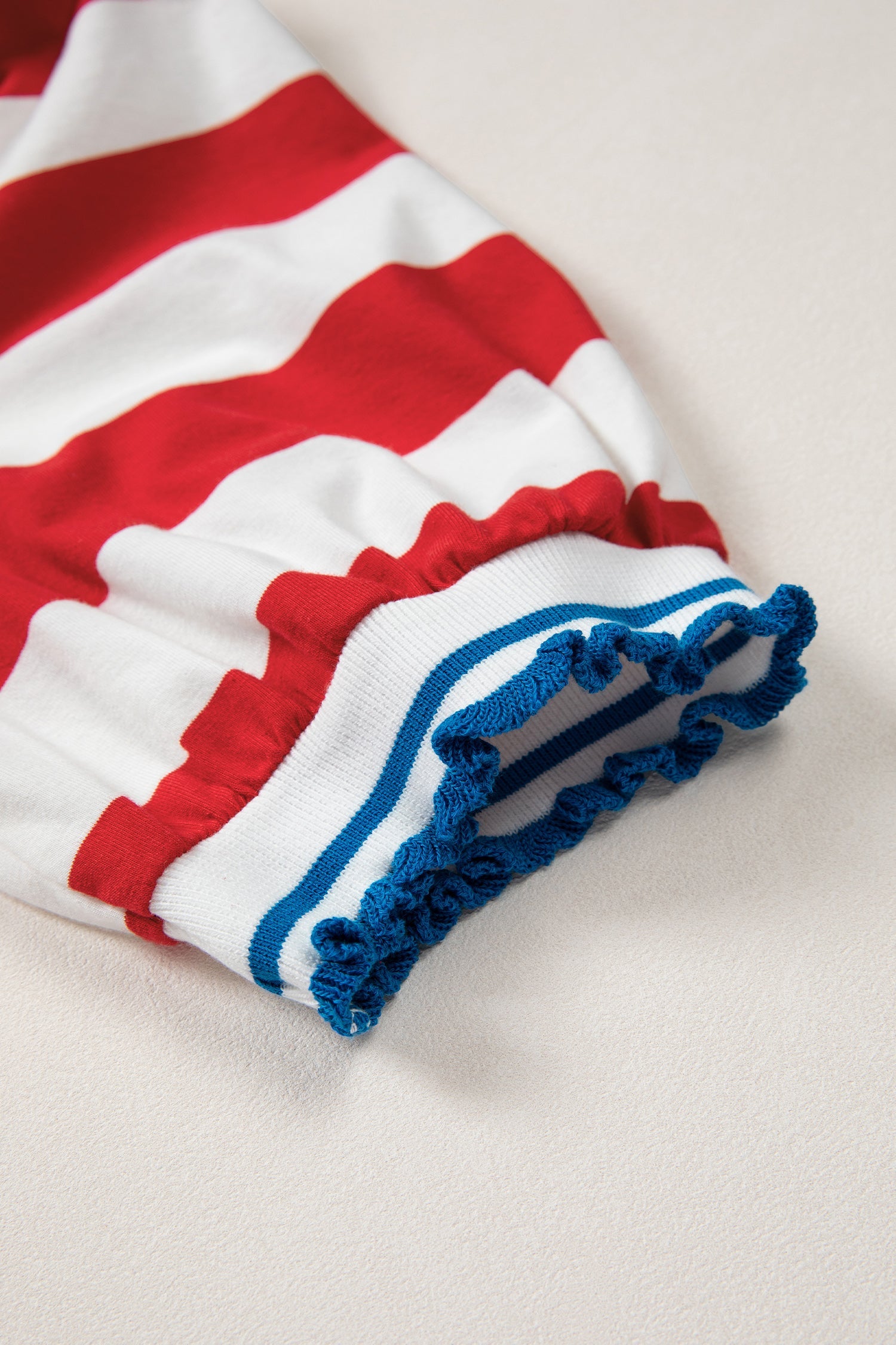 Miriam Striped Ruffled Shift Mini Dress in Red White and Blue
