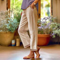 Women's Straight Leg Casual Pants with Contrast Trim Detail
