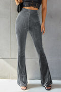Ribbed High Waist Flare Pants in Grey Velvet