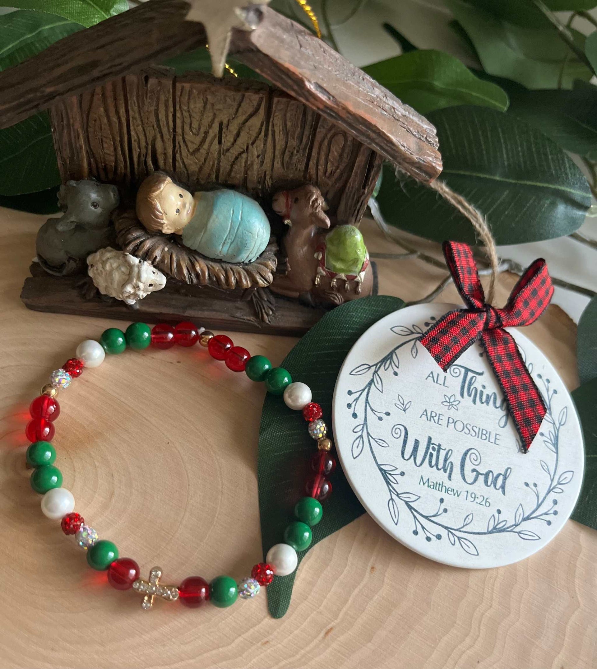 Bead Bracelet Jeweled Christmas Gold Cross