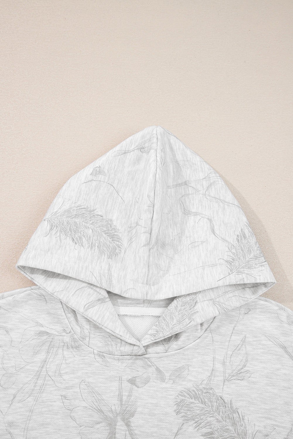 Light Grey Feather Camouflage Print Loose Drop Sleeve Hoodie and Pants Set
