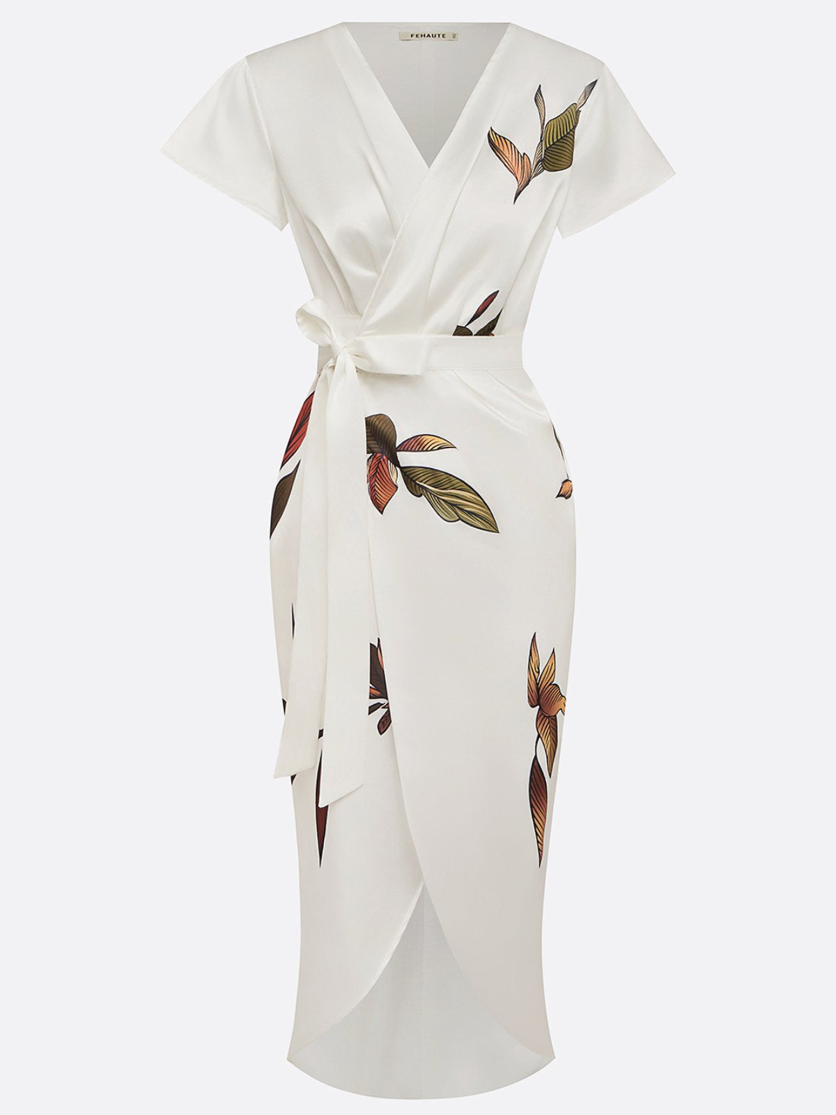 V-Neck Short-Sleeved Lace-Up Digital Printed Satin Fairy Dress