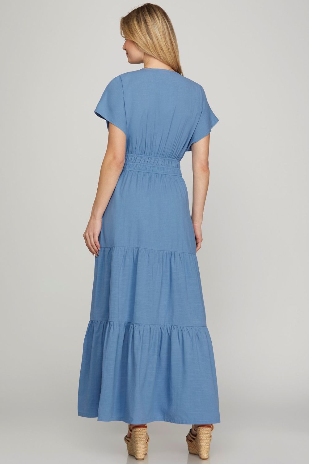 Surplice Tiered Maxi Dress with Pockets