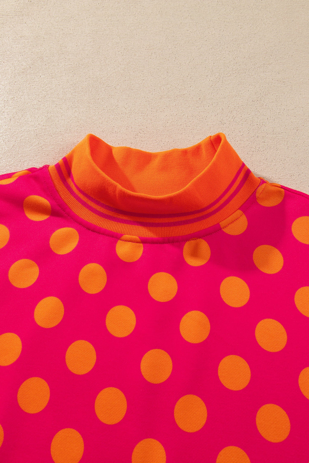 Polka Dot Stripe Trim Mock Neck Sweatshirt