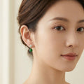 925 Sterling Silver Elegant Clover Motif Earrings with Shimmering Accents and Vibrant Green Drops