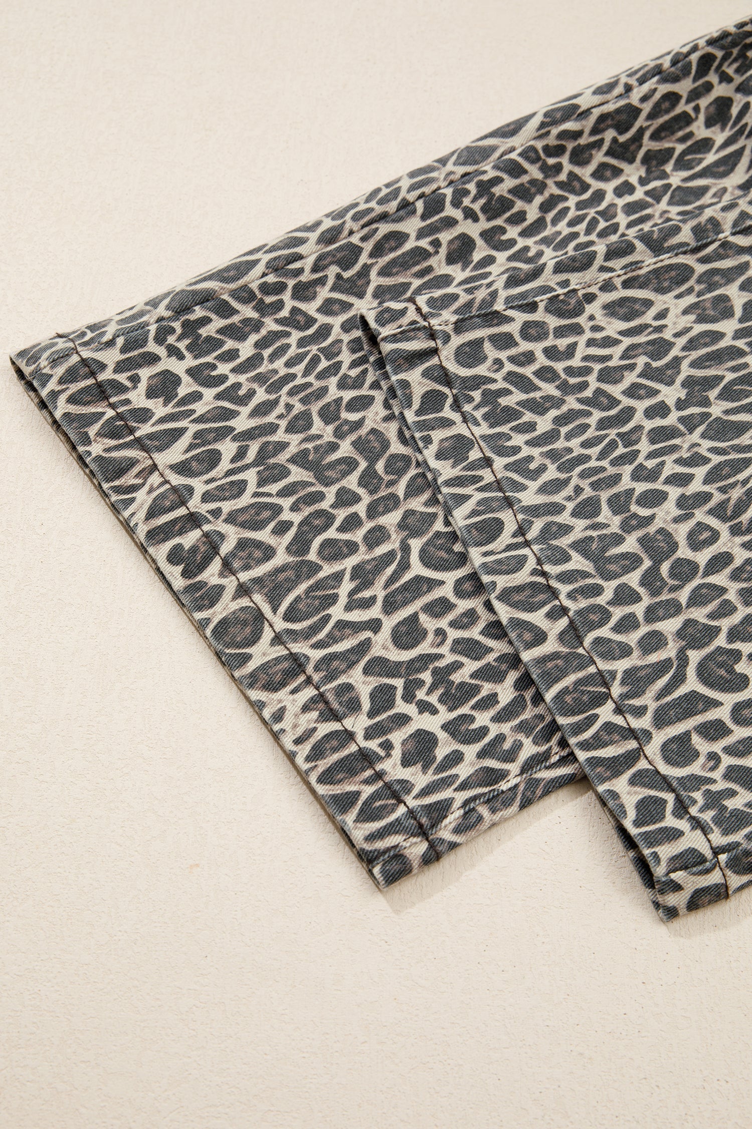 Leopard Straight Leg Loose Denim Overall Jumpsuit