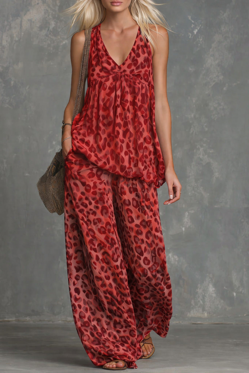 Women’s Leopard Print Sleeveless Tank Top and Wide-Leg Chiffon Pants Set - Image 10