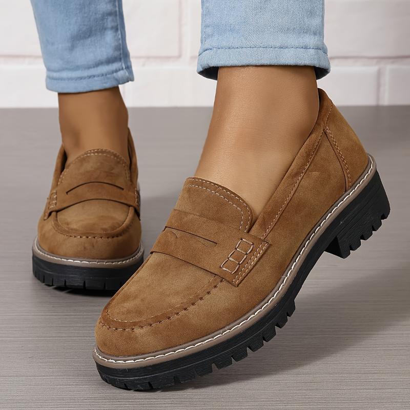 Women Thick-Sole Solid Color Loafers Trendy Chunky Flats