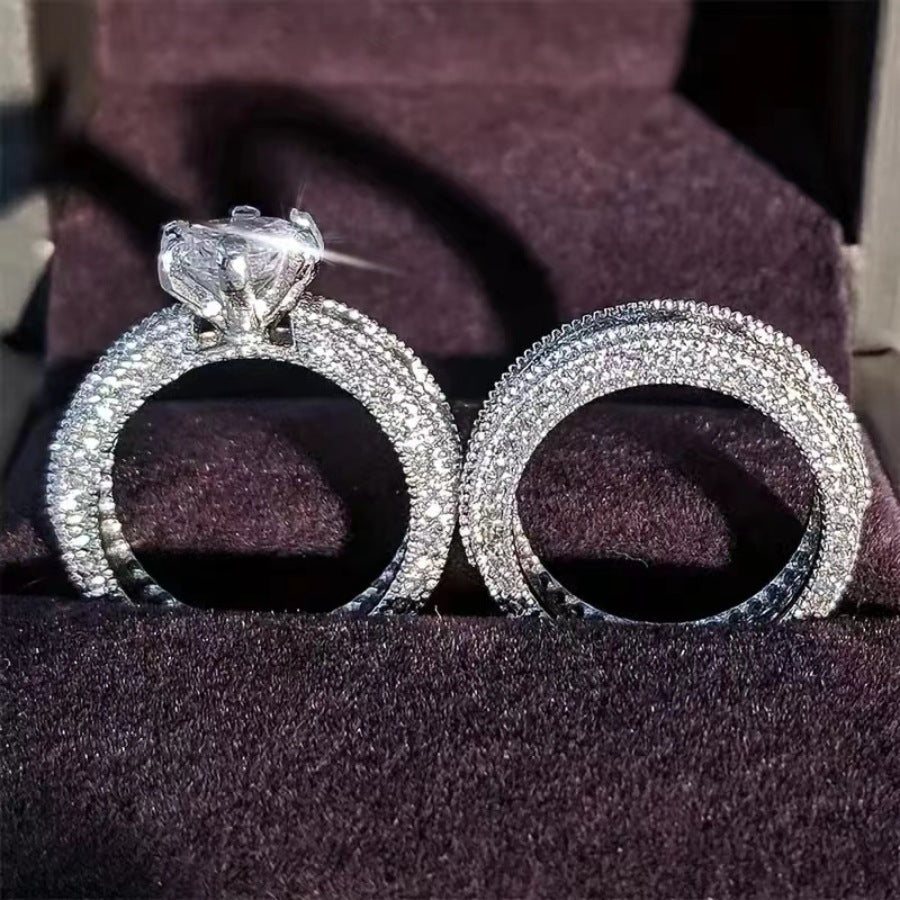 Cross-border Wish Explosions Couple Ring Wedding Ring Wedding Ring Diamond Ring Micro-inlaid Zircon Shiny High-end Hand Jewelry