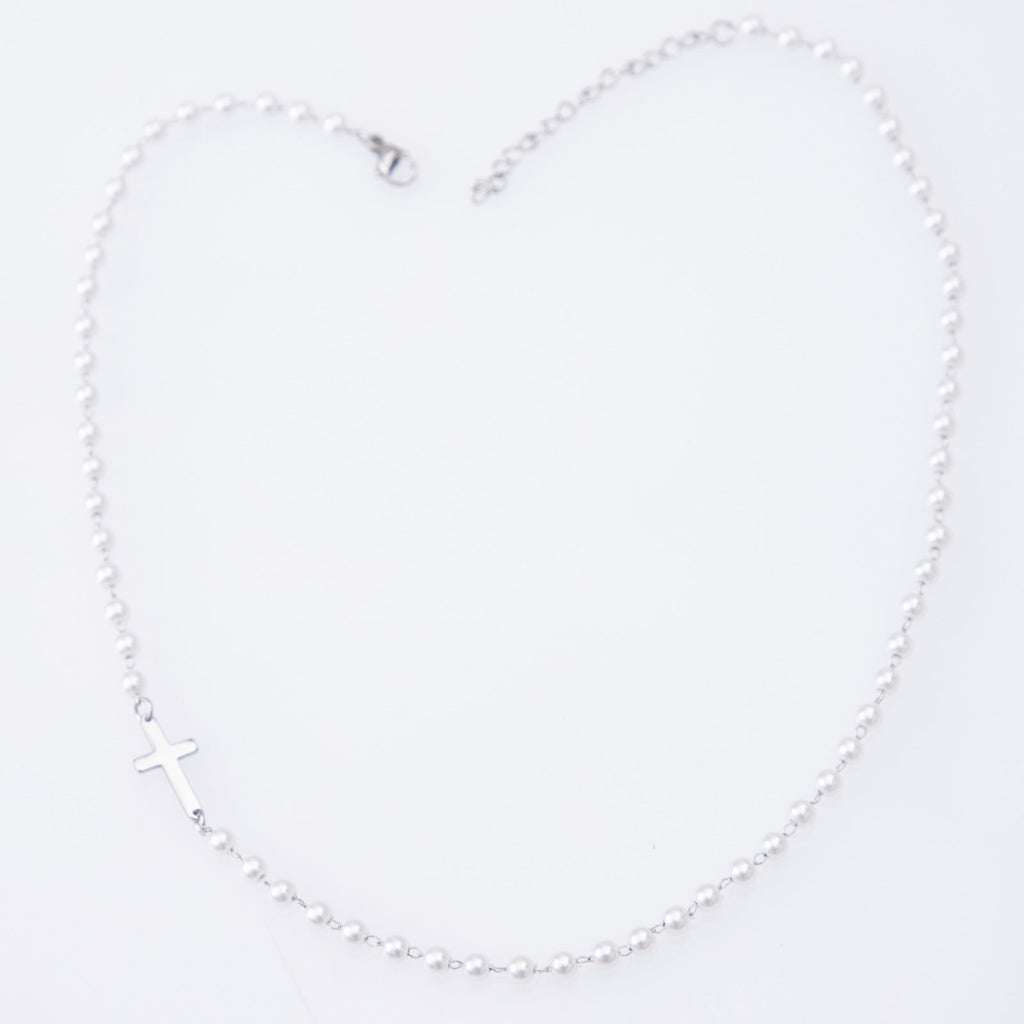 Pearl Cross Titanium Steel Necklace For Women