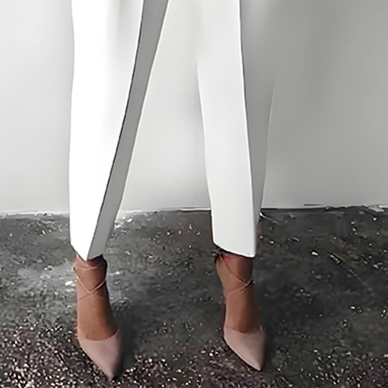 Women’s Solid Color 2-Piece Long Sleeve Top and Pleated Pants Set - Image 2