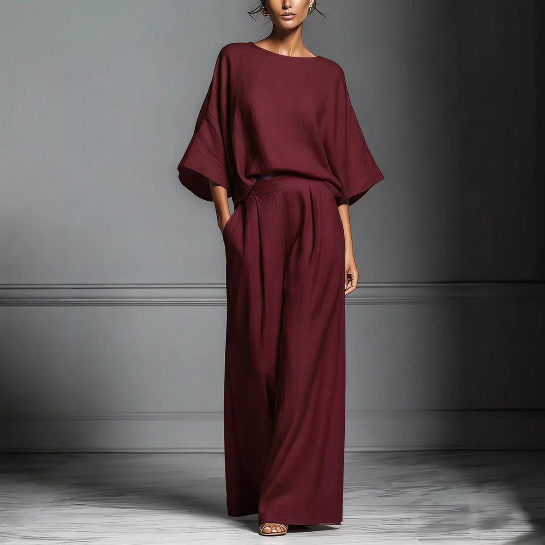 Women's Flared Sleeve Linen Two Piece Set Casual Outfit - Image 7