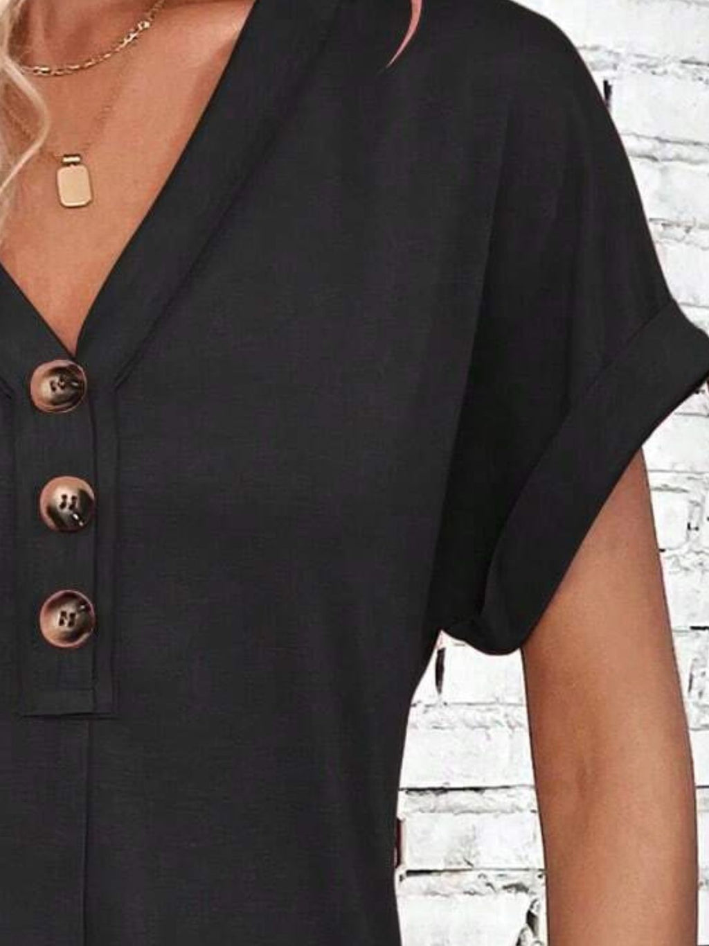V-Neck Short Sleeve Button-Front Dress for Casual and Office Wear