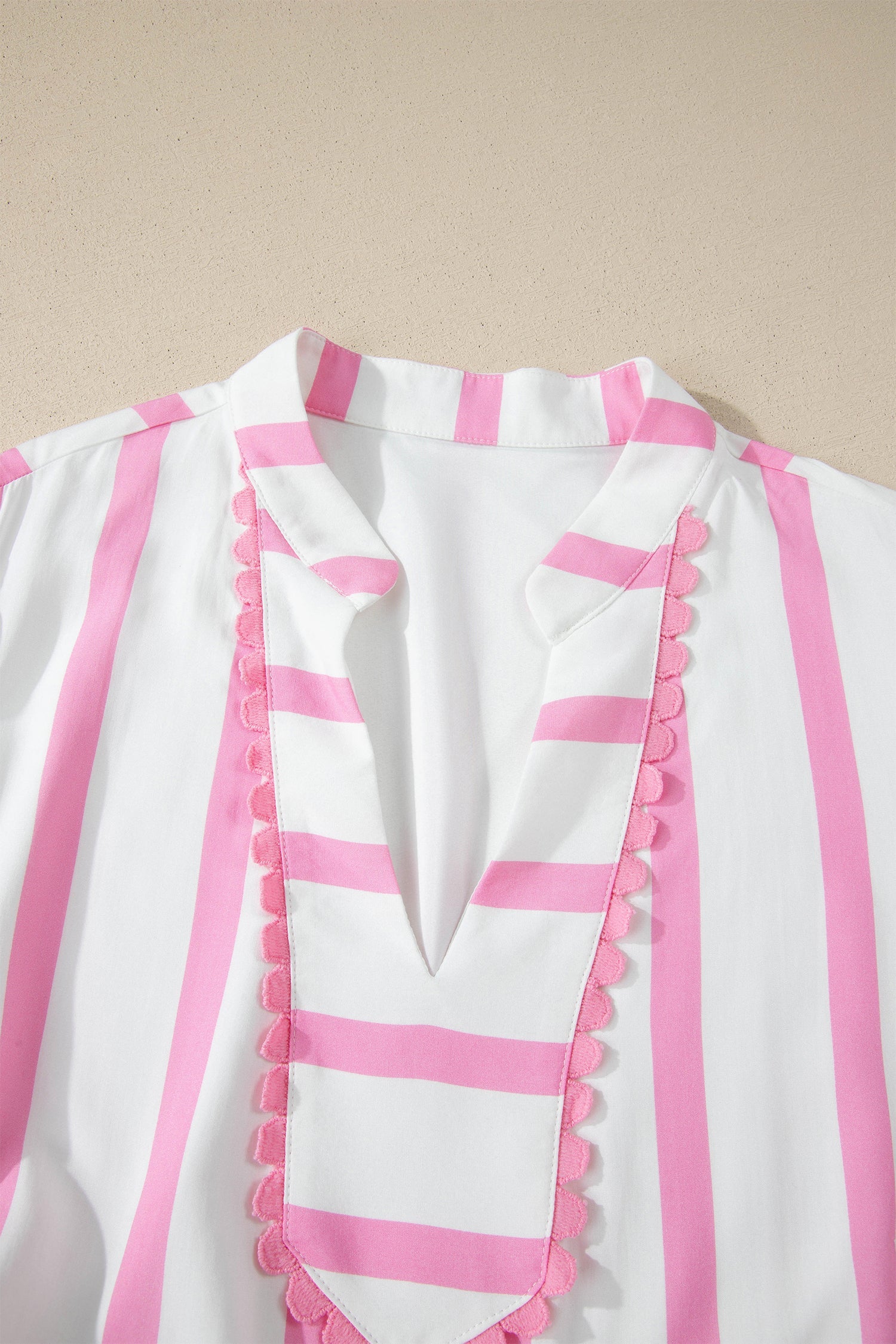 Elowen Striped Tiered V Neck Maxi Dress in Pink and White