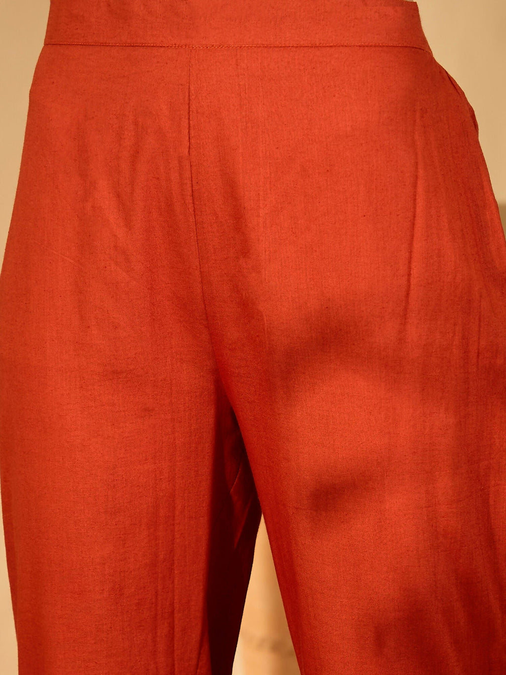 Rust Pure Cotton Embroidered Co-ord Set for Women