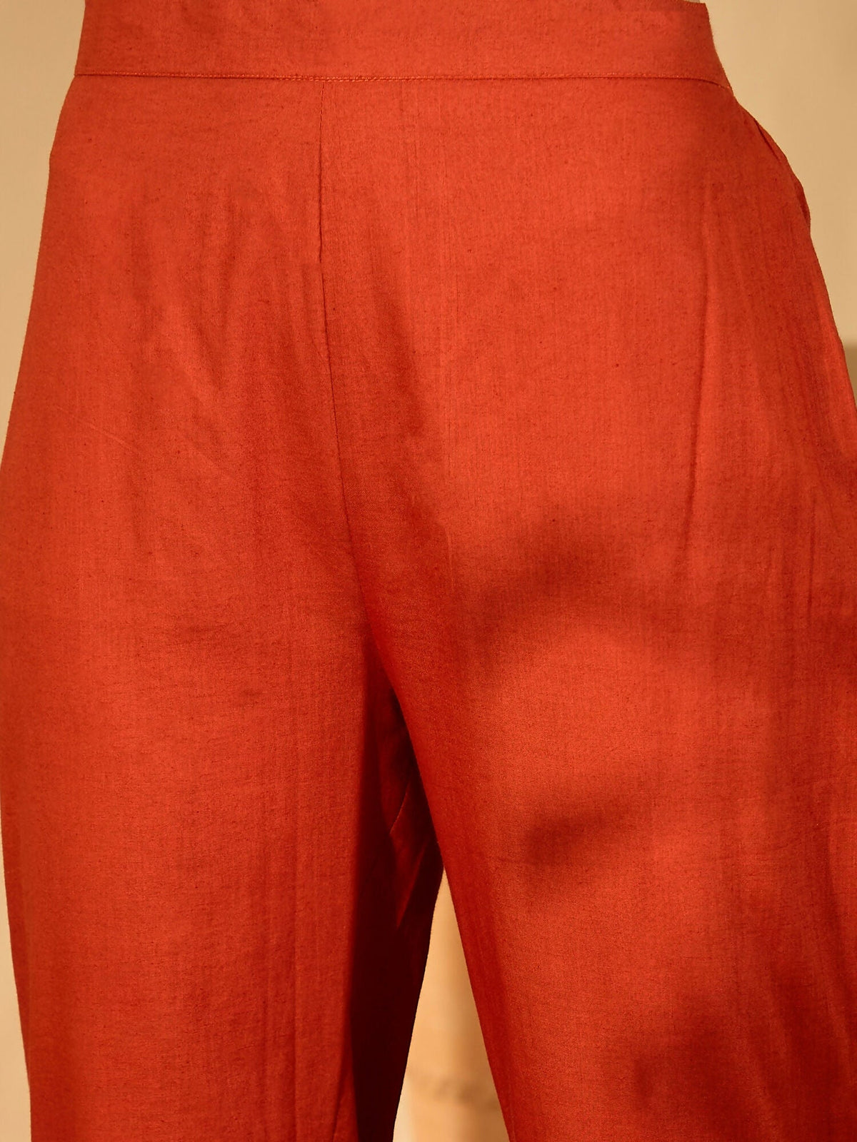 Rust Pure Cotton Embroidered Co-ord Set for Women