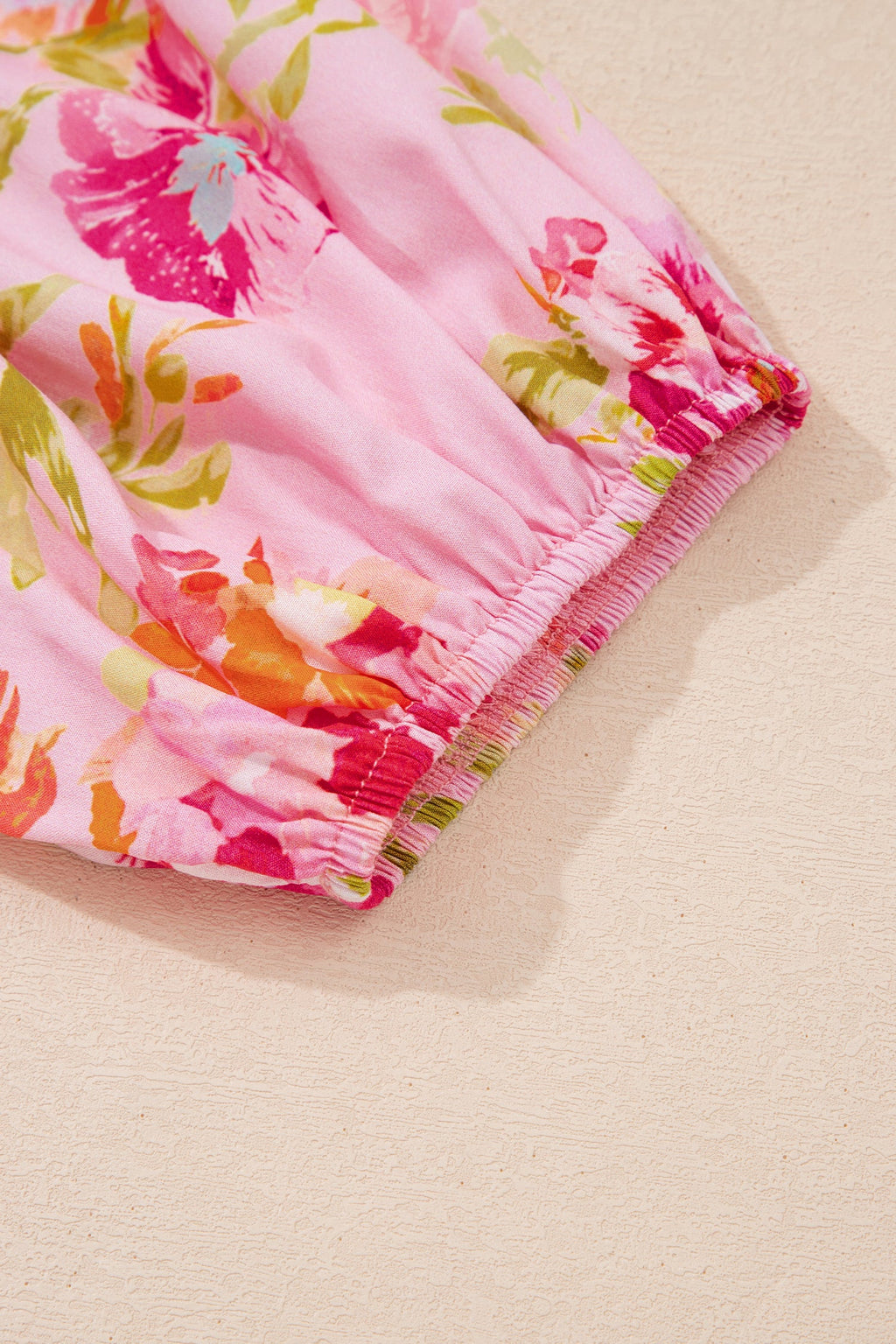 Nicole Puffy Half Sleeve Floral Blouse with Tie Neck