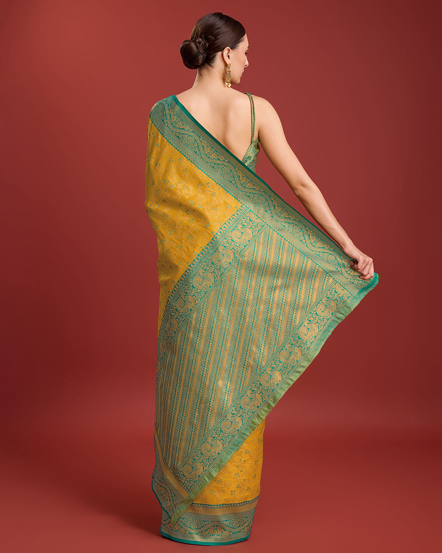 Mustard Banarasi Tissue Silk Saree with Zari Woven Details