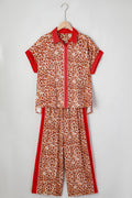 Leopard Contrast Trim Top and Pant Set